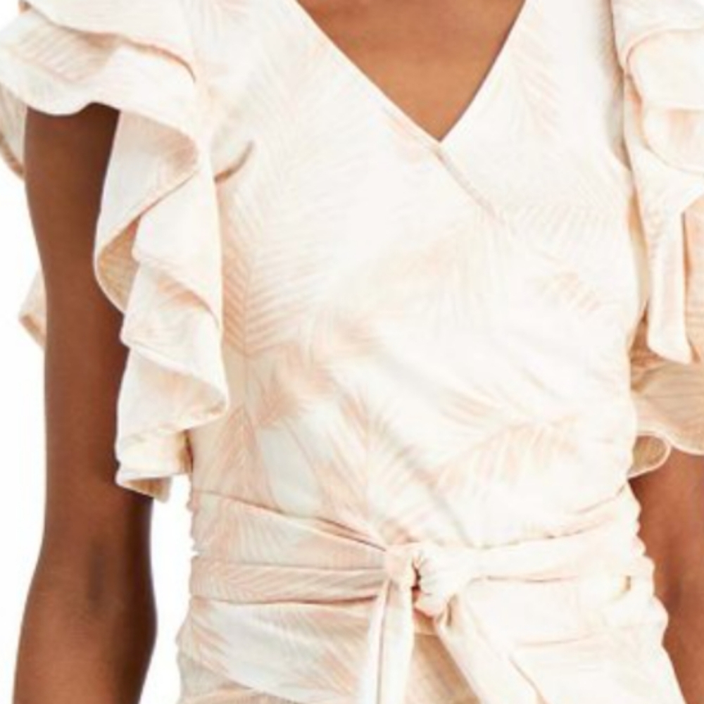 $15 Or Two For $20 INC by Macy's | Summer Palm Flutter-Sleeve Wrap Top - Picture 4 of 4